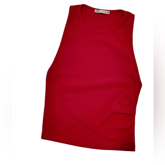 Red Sleeveless Minimalist Zara Cropped Top - Size S - Picture 2 of 4